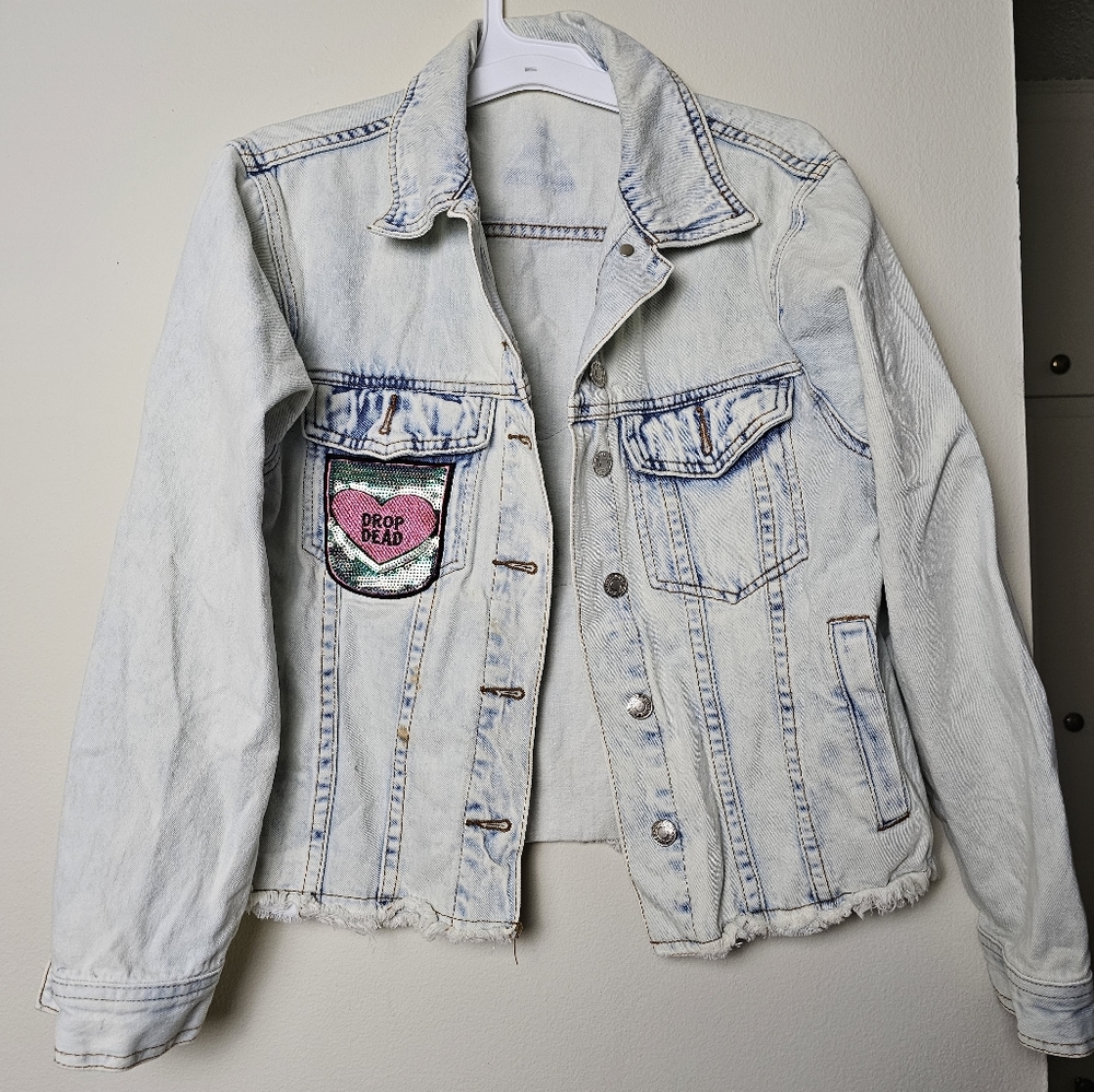 SMALL/MEDIUM Denim Wash Jacket Unicorn Drop Dead Patch